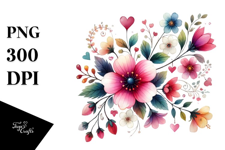 Adorned Flower with Hearts, PNG
