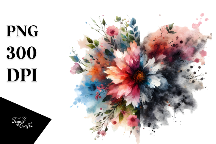 Grunge Flower Painting PNG example image 1