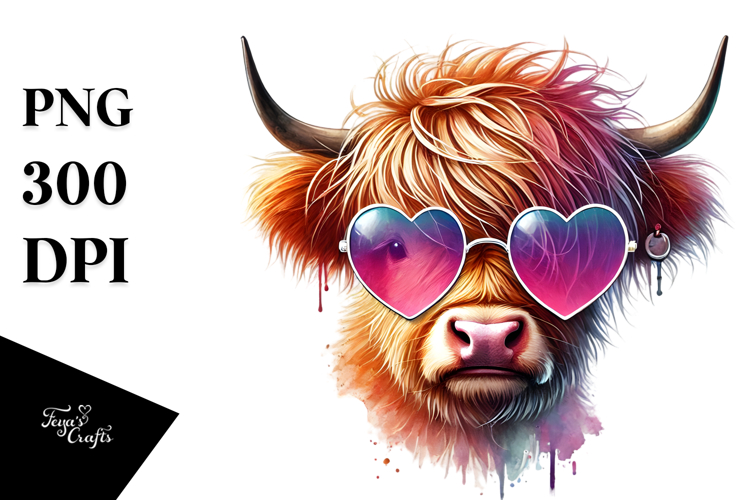 Highland Calf with Sunglasses, Digital Painting PNG