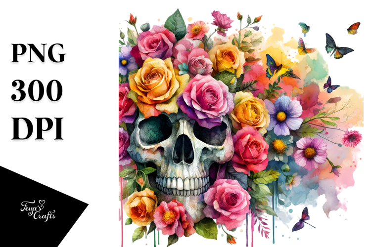 Colorful Skull Painting PNG example image 1