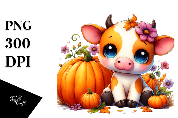 Cute Baby Cow with Pumpin | Sublimation