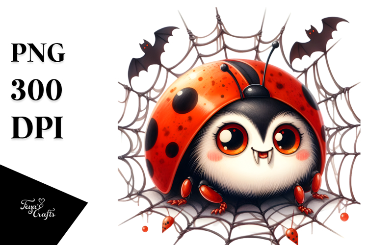 Funny Cute Ladybug in Front of Spider Web | Sublimation