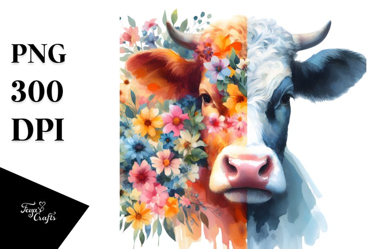 Vibrant Abstract Cow with Watercolor Splash | Sublimation | example image 1