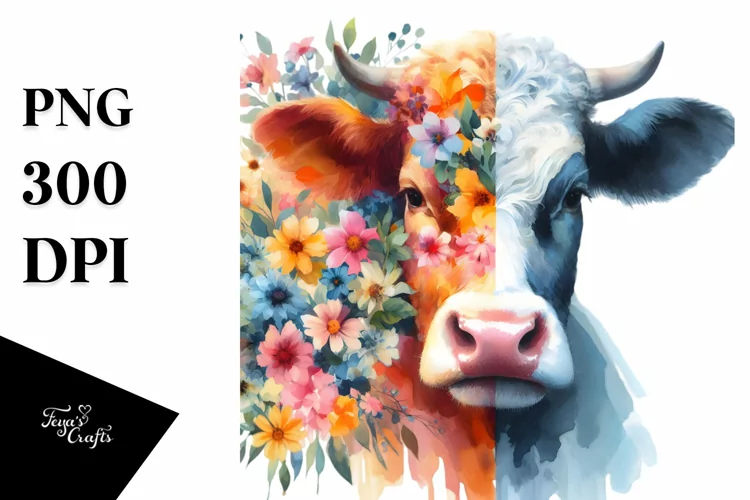 Vibrant Abstract Cow with Watercolor Splash | Sublimation |
