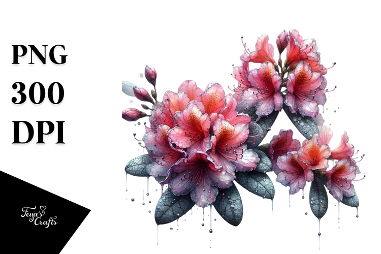 Rhododendron with Metallic Insertions, Watercolor Splash PNG