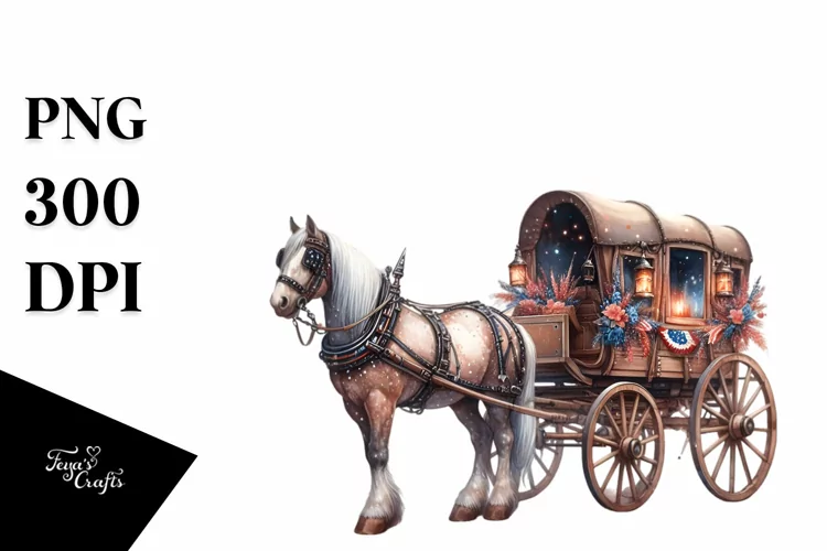 Vintage Fireworks Horse Wagon | Watercolor Clipart