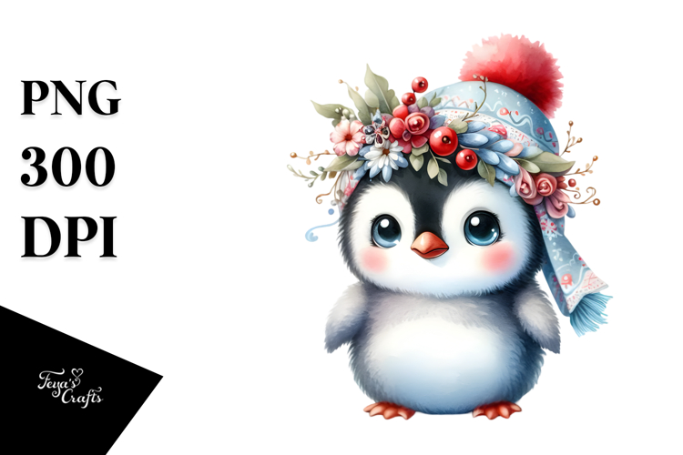 Adorned Cute Penguin Digital PNG