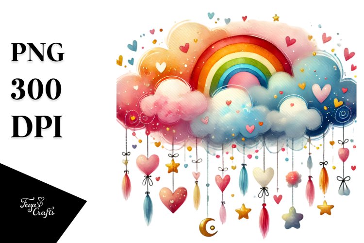 Adorned Cloud with Hearts, PNG