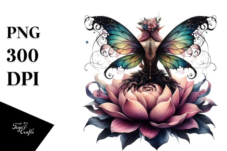 Creative Gothic Fairy on Flower PNG