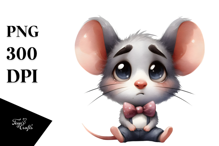 Cute Mouse with Bow Tie, Soft Drop Shadow PNG
