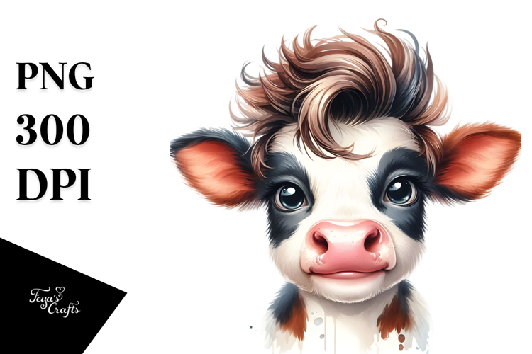 Funny Cow with Cool Hair, PNG