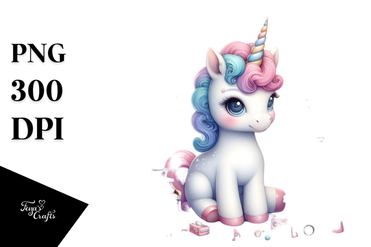 Baby Unicorn on Stage, Watercolor PNG