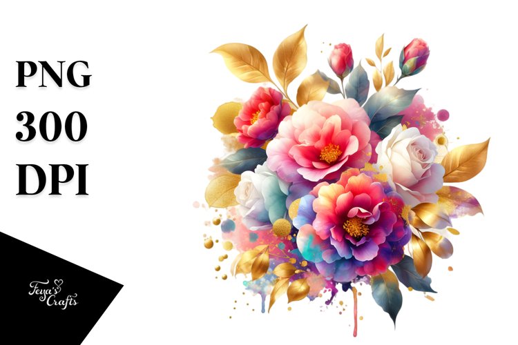 Vibrant Bouquet Gold Foil | Sublimation Clipart