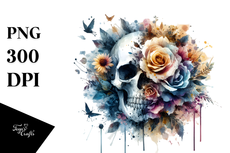 Flower with Splashes and Skull, Transparent PNG