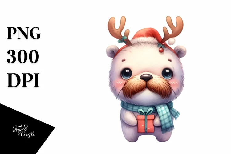 Baby Walrus with Winter Fun, High-res PNG