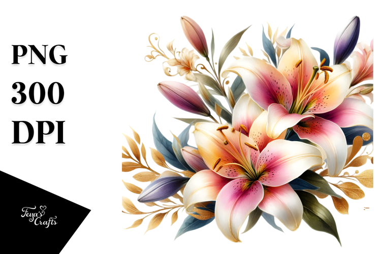 A Washed Watercolor Vibrant with Lily Gold Insertions, White