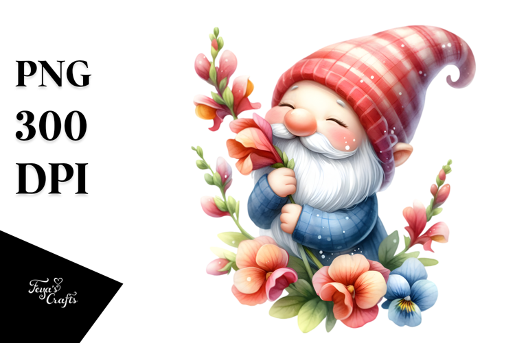 Watercolor Cute Gnome in the Air with Snapdragon |