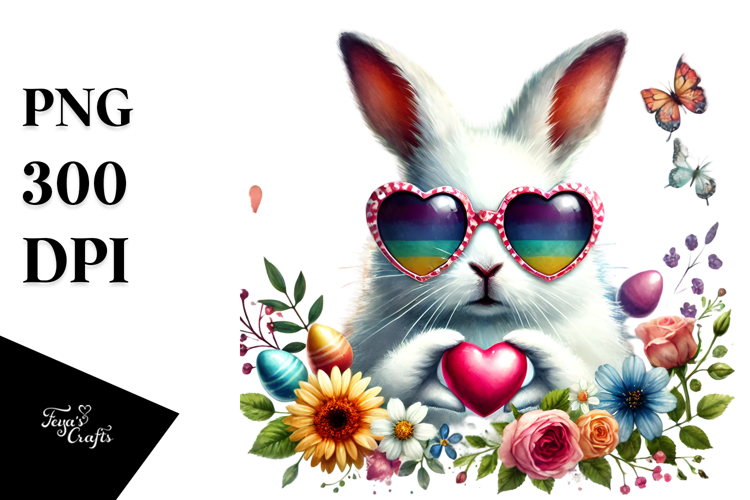 Easter Bunny with Heart-shaped Sunglasses, Digital Painting