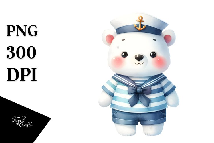 Cute Baby Polar Bear Sailor Suit Watercolor