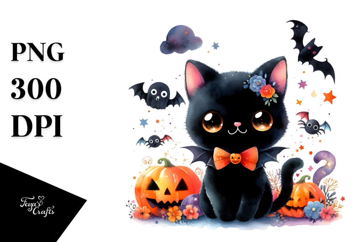 Vibrant Drawing of Cute Baby Black Cat for Halloween |