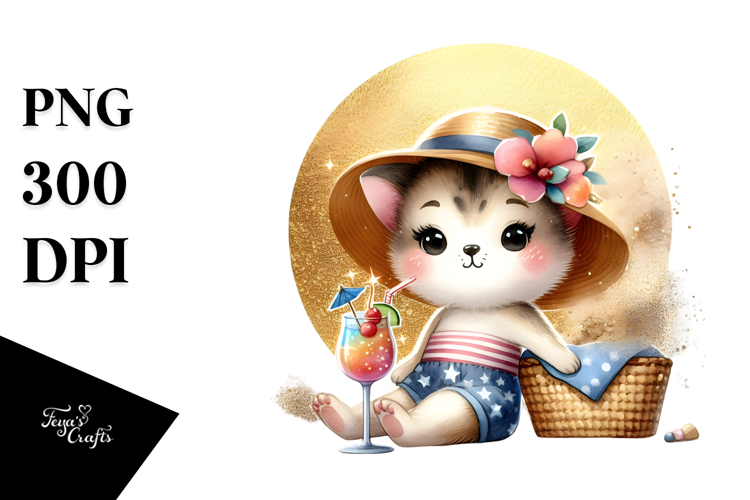 cute Tige in Beachwear PNG example image 1