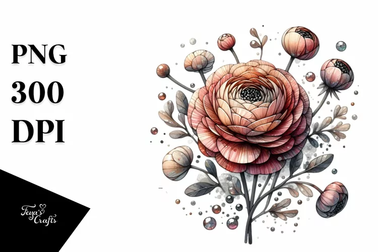 Detailed Wooden Stained Ranunculus PNG