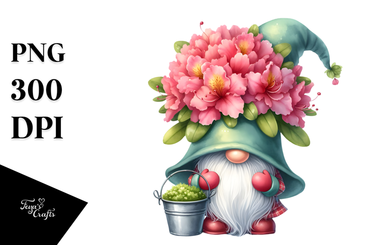 Cute GNOME with Rhododendron PNG