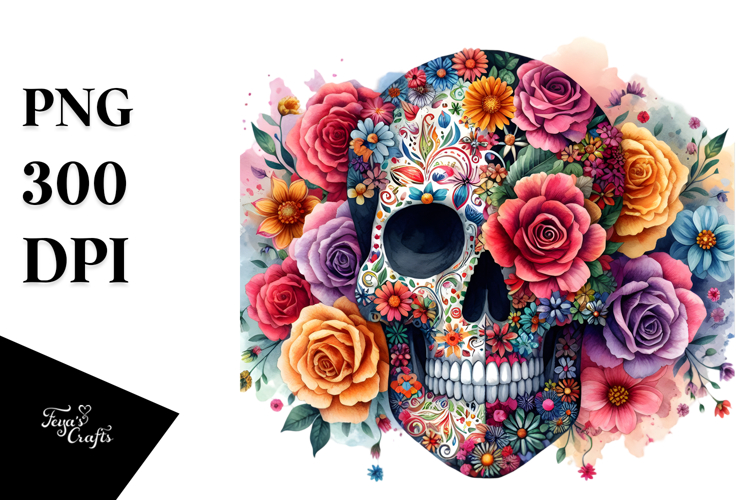 Colorful Skull Painting PNG example image 1