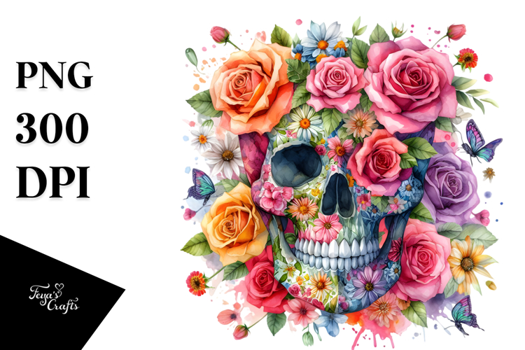 Colorful Skull Painting PNG example image 1