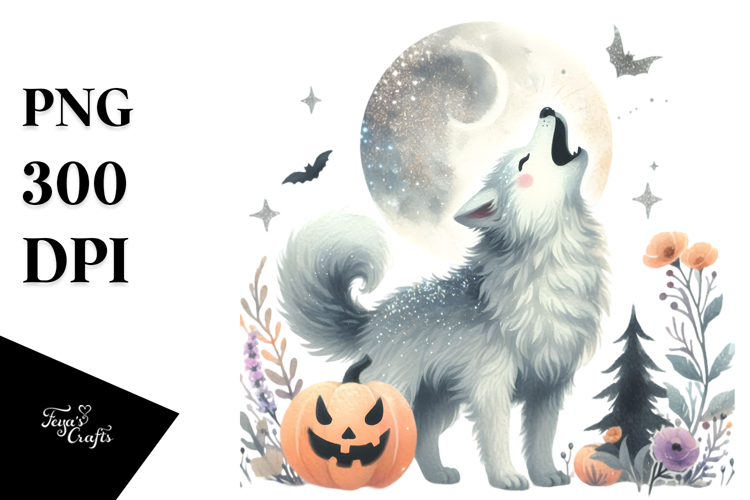 Simple Wolf Howling, Watercolor PNG