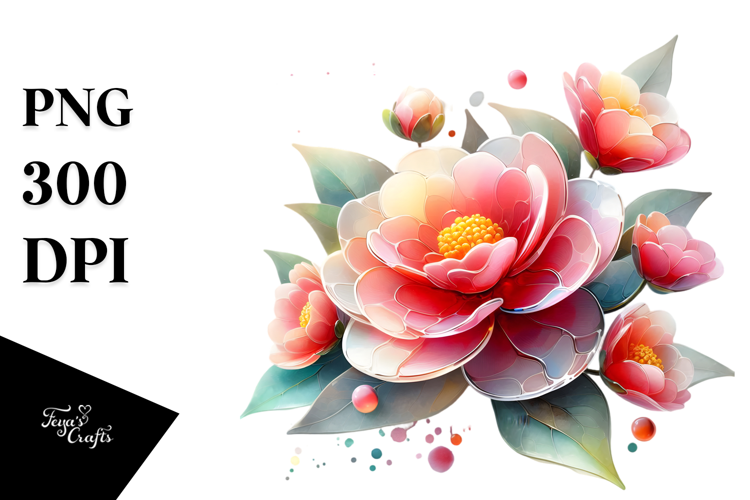 Camellia with Splashy Watercolor PNG