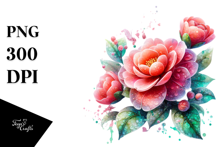Camellia with Splashy Watercolor PNG