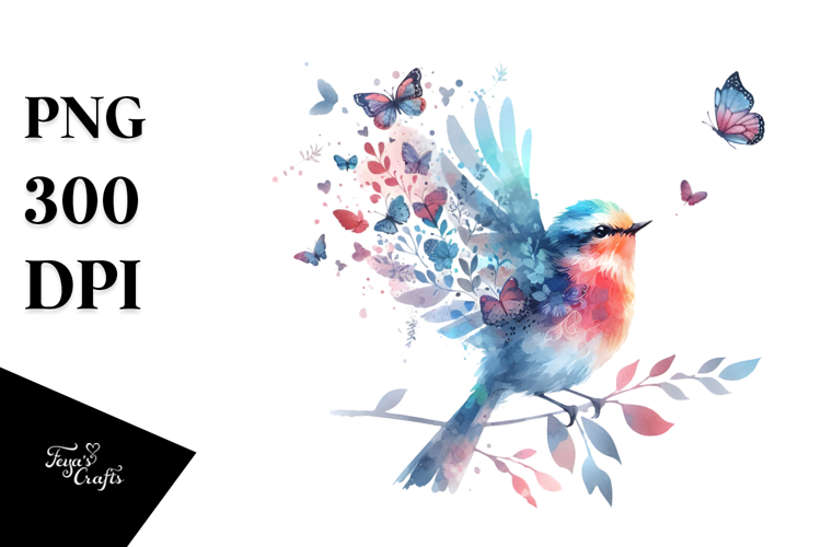 Cute Bird with Butterfly Silhouettes PNG example image 1