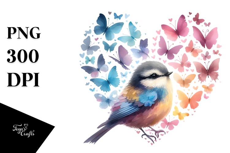 Cute Bird with Butterfly Silhouettes PNG