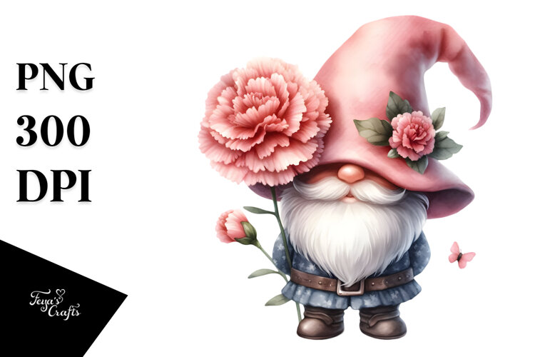 Cute GNOME with Carnation PNG example image 1
