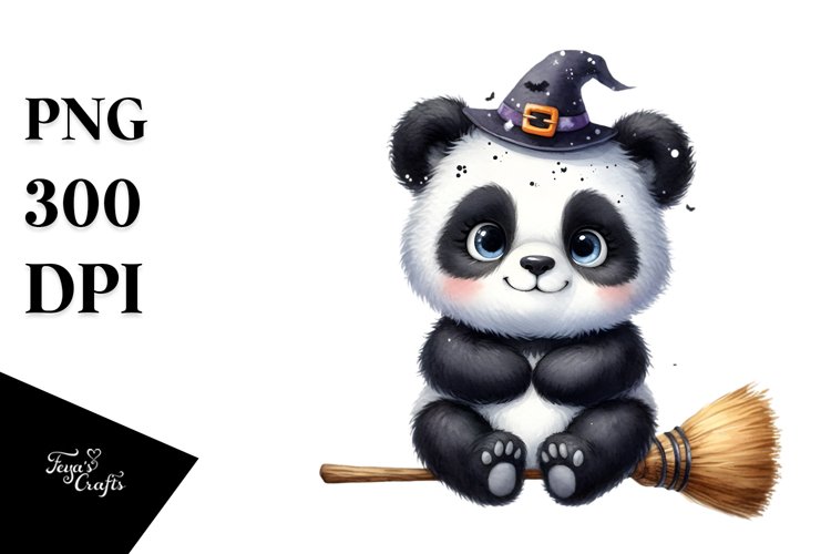 Funny Baby Panda Witch Sublimation Clipart