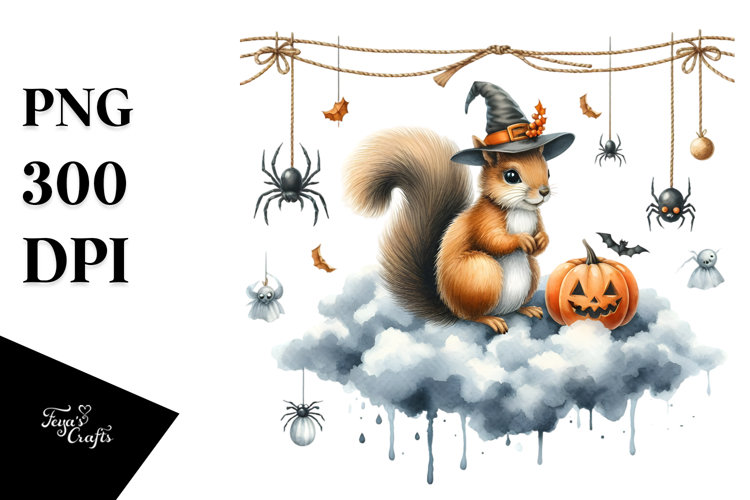 Spooky Squirrel on Cloud Halloween PNG