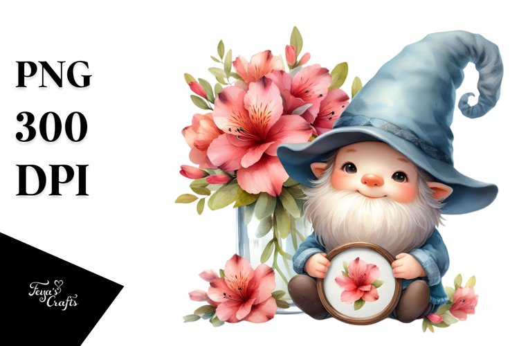 Cute Gnome with Azalea PNG example image 1