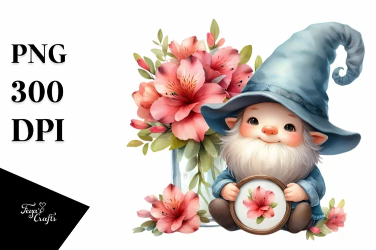 Cute Gnome with Azalea PNG