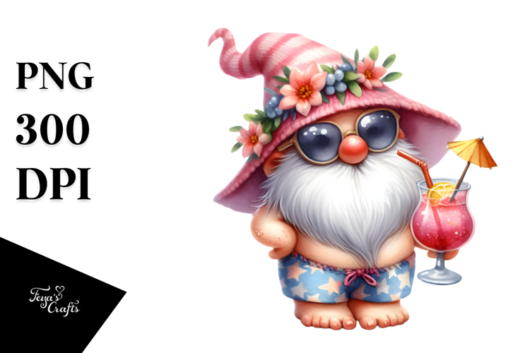 Whimsical Gnome Drinking Cocktail PNG