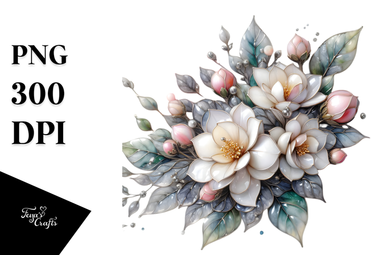 Gardenia with Metallic Insertions, Watercolor Splash PNG