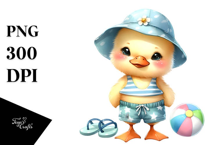 Cute Baby Duck in Beachwear PNG