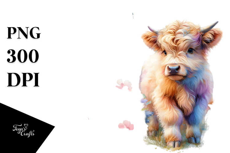 colorful Baby Highland Cow with French Village