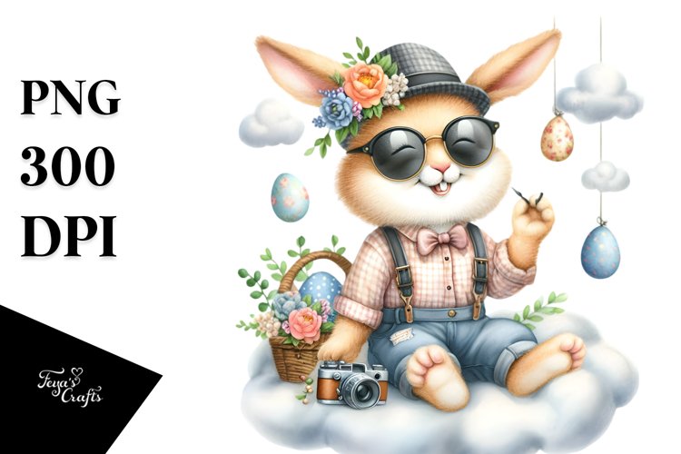 Goofy Bunny on Cloud with Eggs PNG