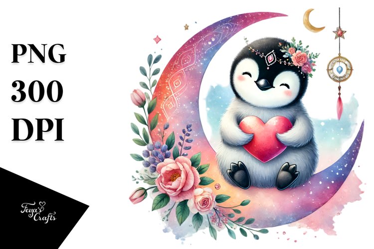 Adorned Penguin Holding Heart PNG
