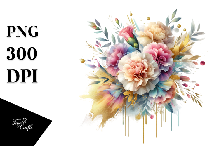Colorful Golden Foil Carnation Bouquet | Sublimation |