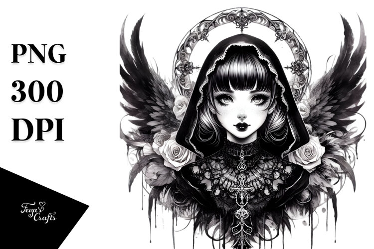 Detailed Gothic Girl PNG example image 1