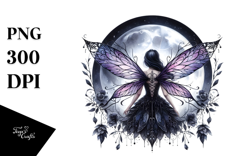 Creative Gothic Fairy on Moon PNG