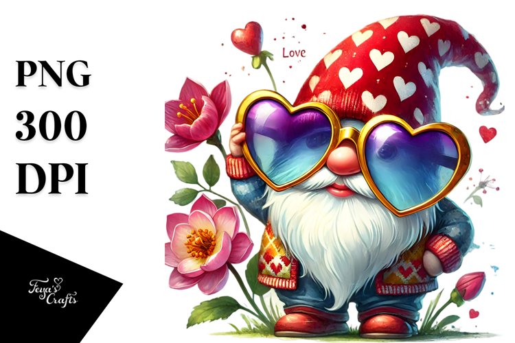 Valentines Gnome Heart Sunglasses PNG