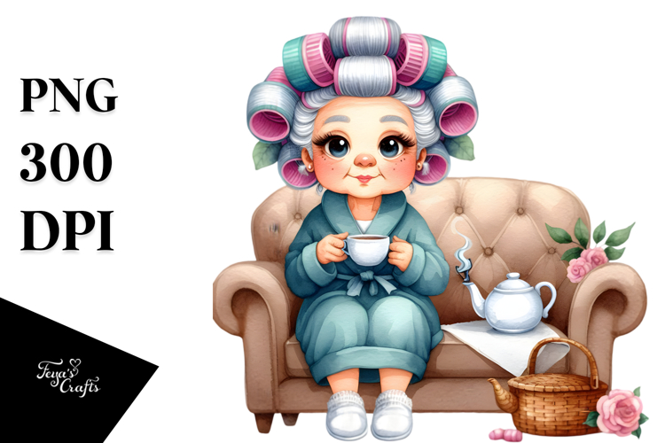 Watercolor Character Tea Cup Sofa Hair Curlers
